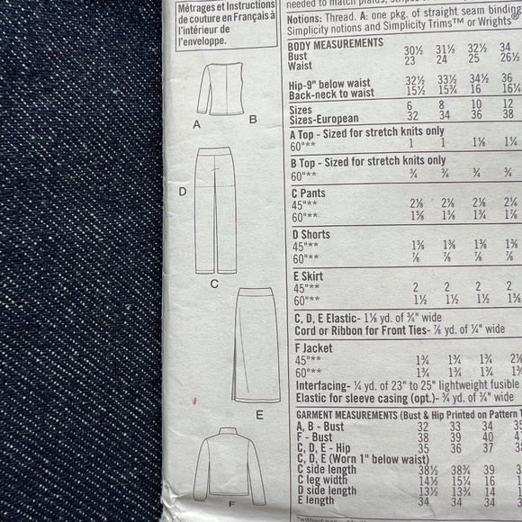 SIMPLICITY 5867 Sewing Jogging Jacket Top Pants Shorts Skirt UNCUT 6 -12 Pattern - Picture 4 of 4